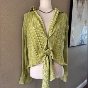 Elegant Olive Green Women's Plisse Top NWOT